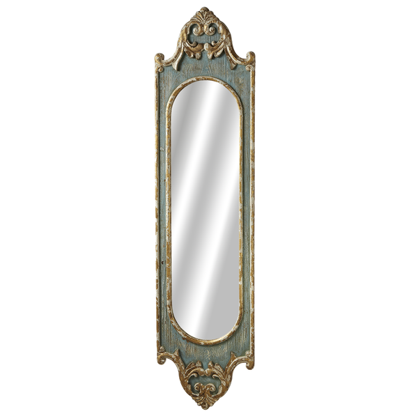 Tall Distressed Blue Scroll Wall Mirror