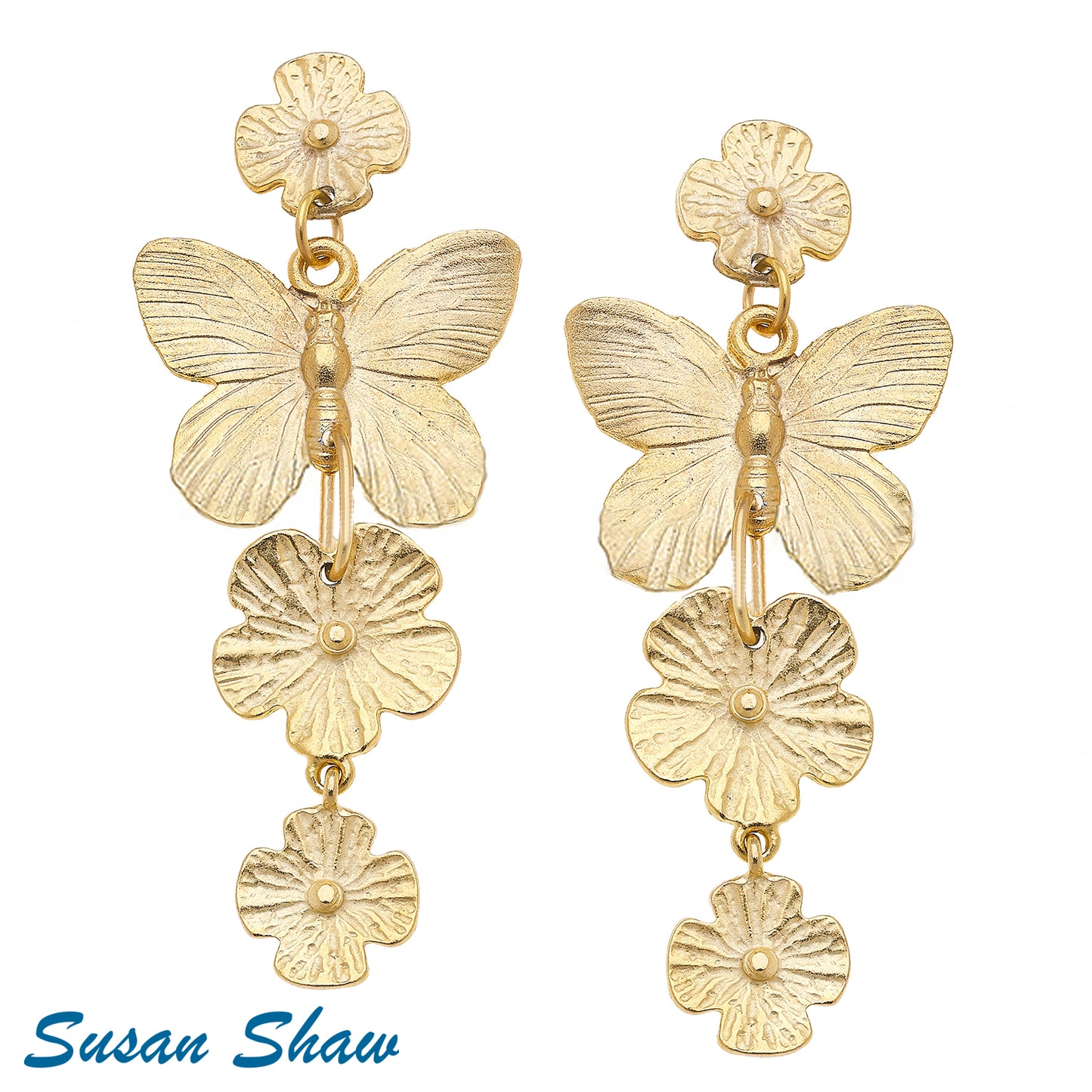 Gold Butterfly and Floral Earrings