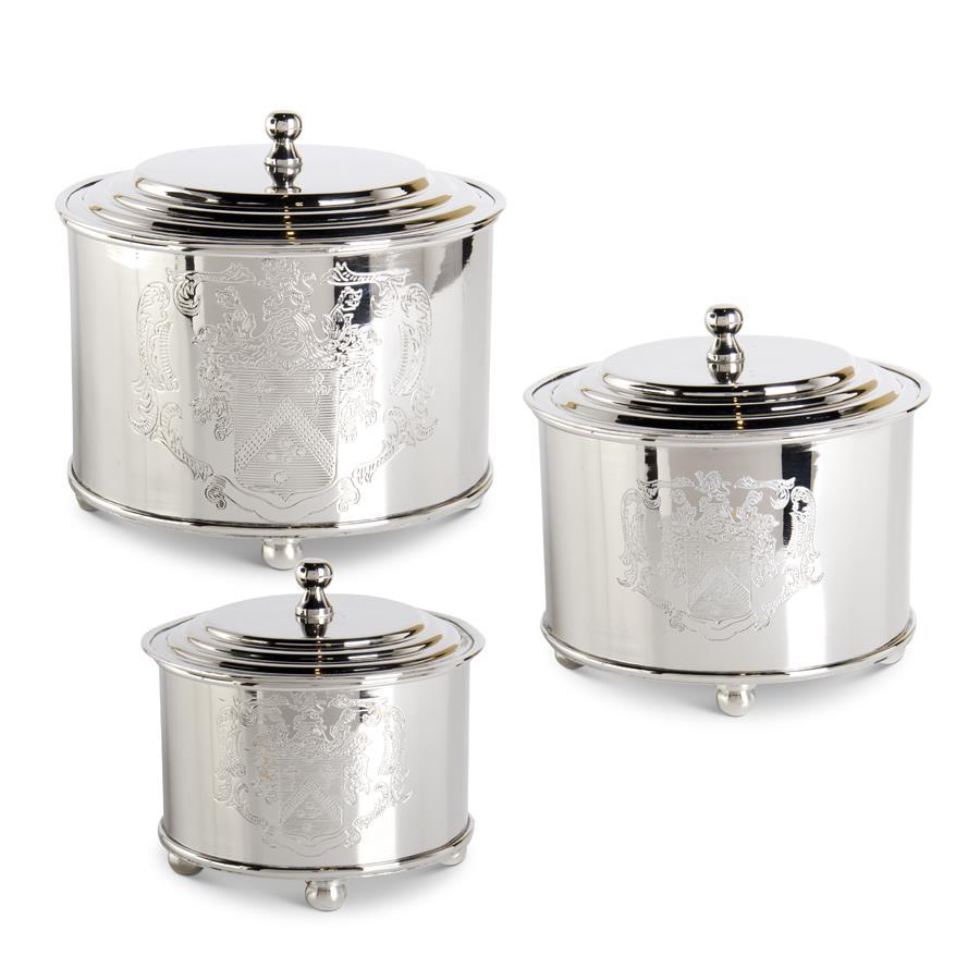 Set of three Metal Crest Containers