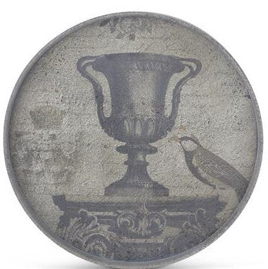 Round Gray Rimmed Bird with Urn Plaque