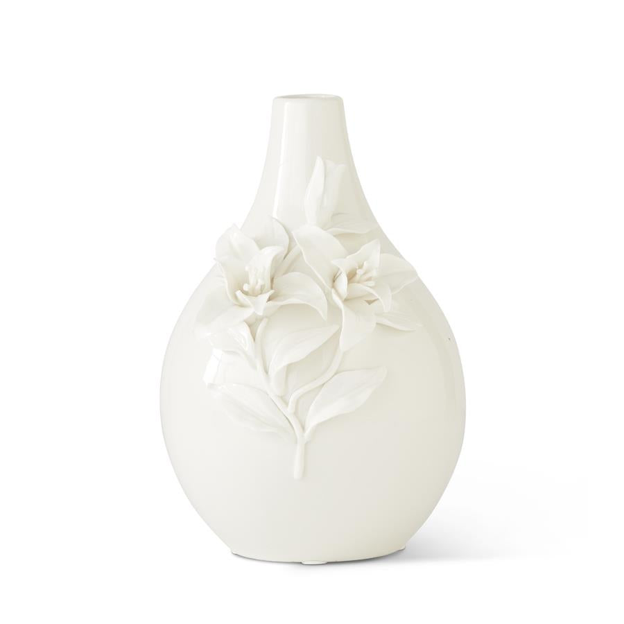 White Vase with Raised Flowers