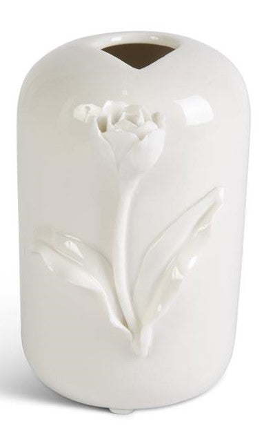 White Ceramic Vase with Raised Flowers