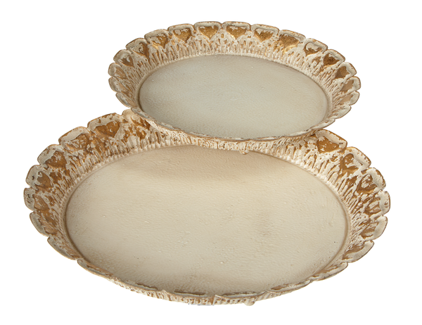 Distressed Ivory & Gold Round Tray, Small