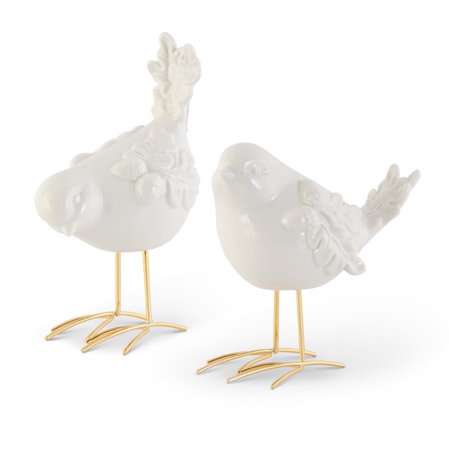 White Porcelain Birds with Gold Legs