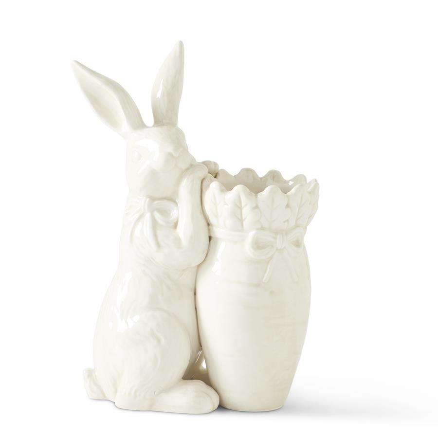 Antique White Carrot Vase with Rabbit