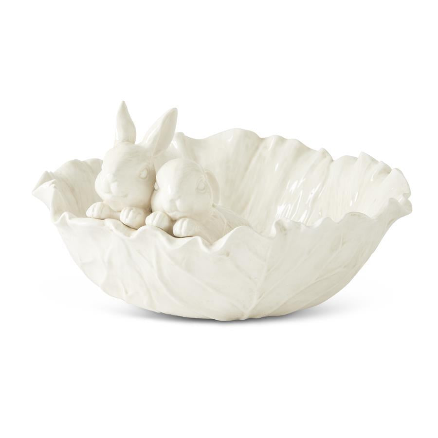 Dolomite Cabbage Bowl with Rabbits