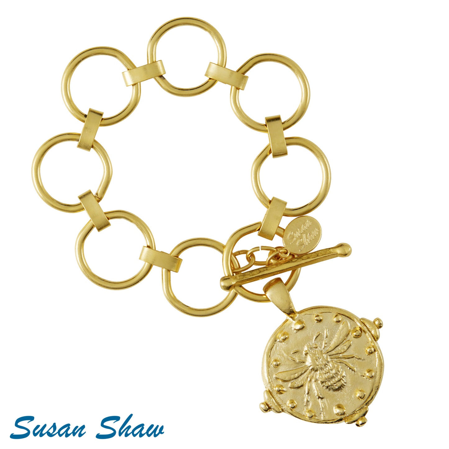 Gold Bee and Round Link Toggle Bracelet