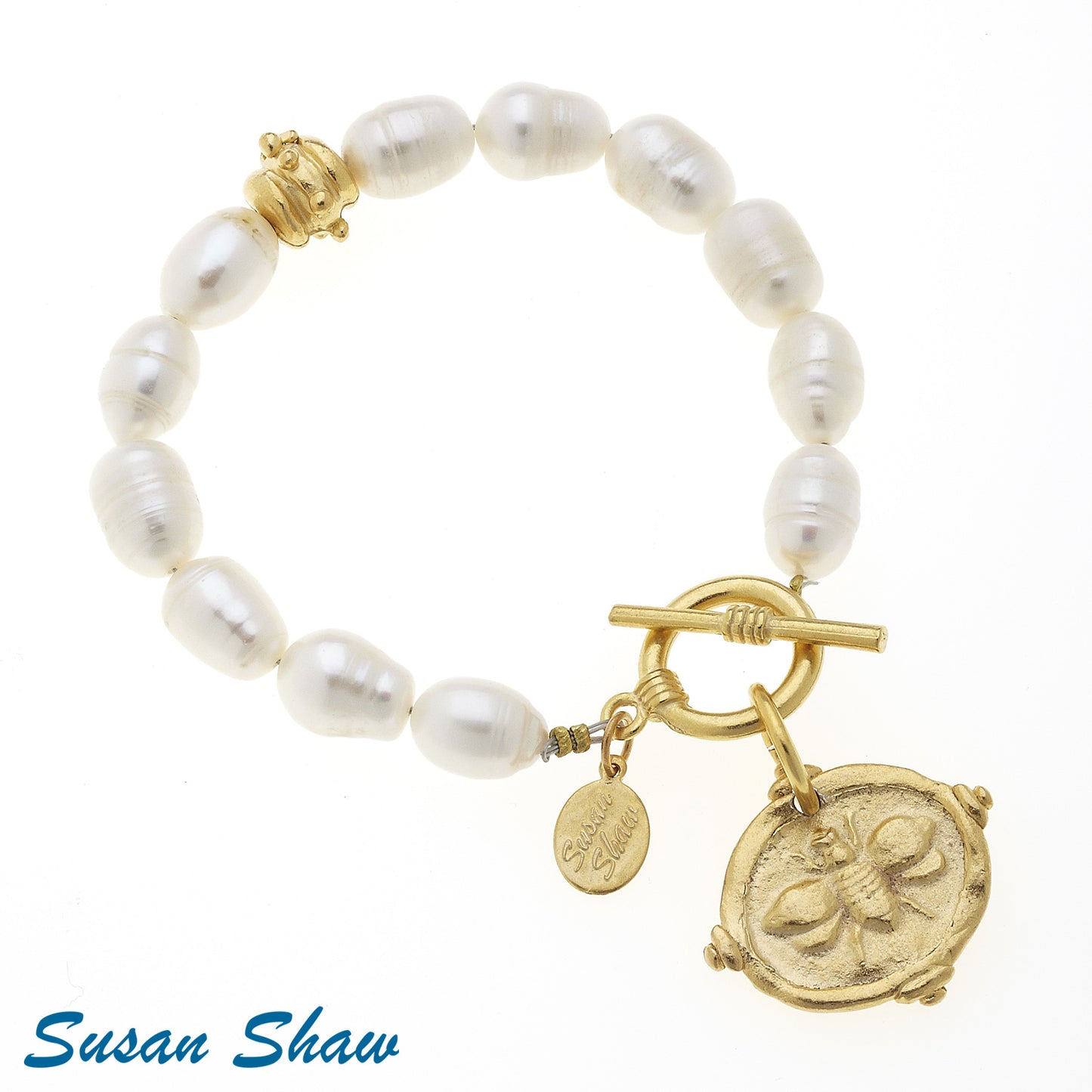 Gold Bee and Freshwater Pearl Bracelet