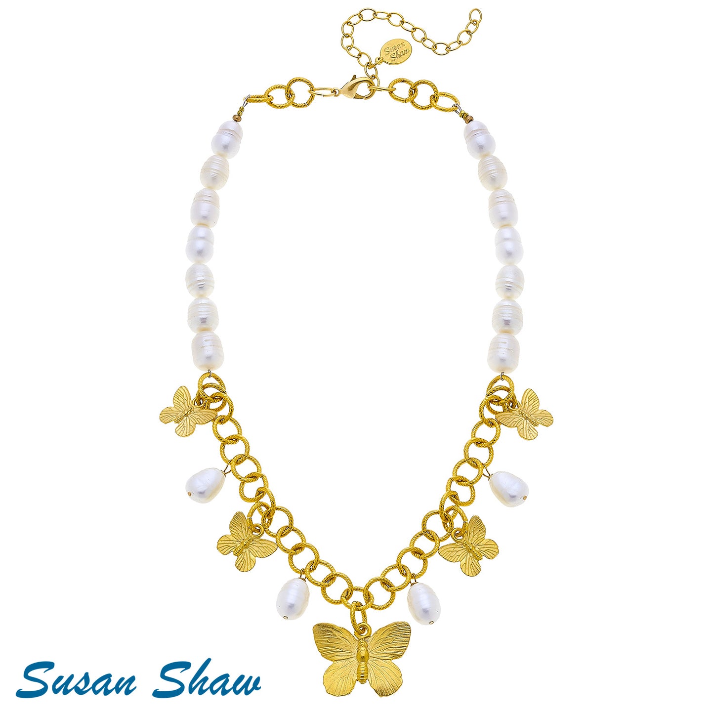 Gold Butterflies and Pearl Necklace