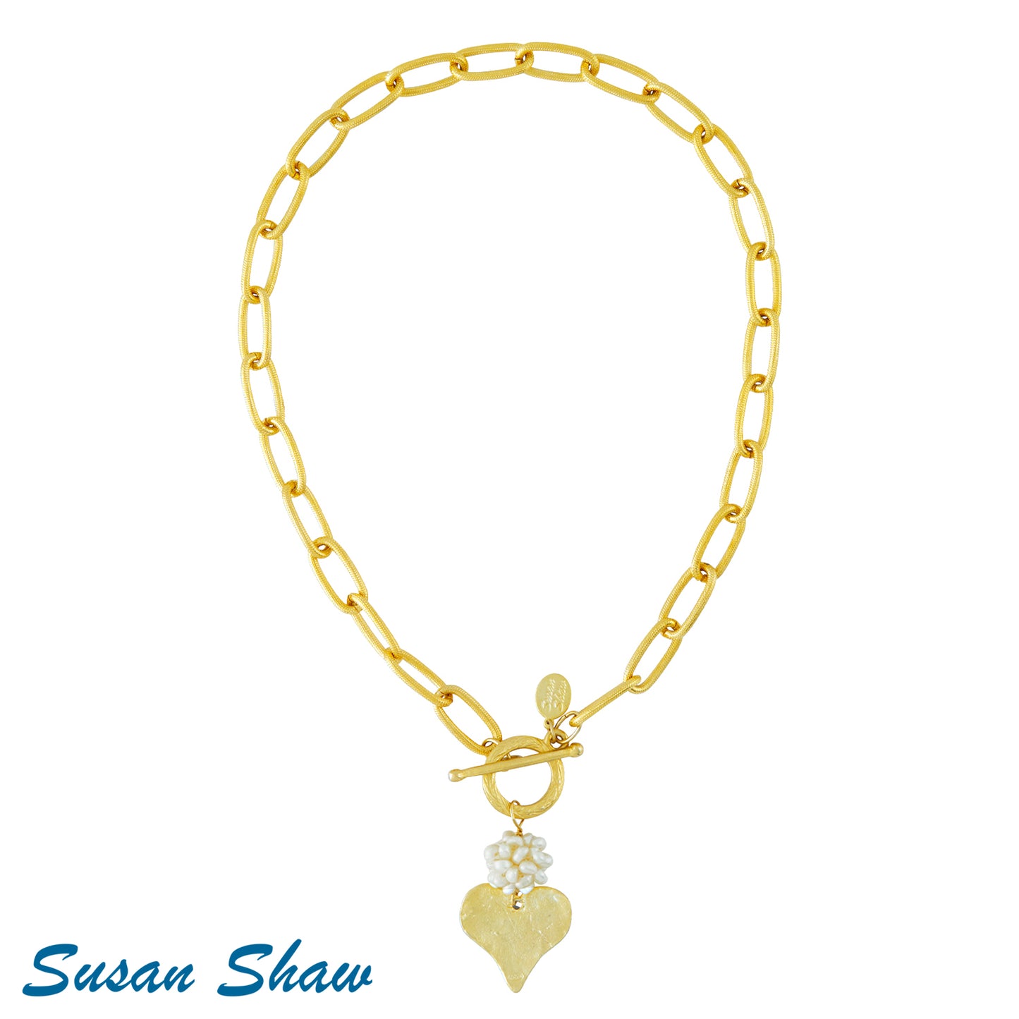 Gold Heart Necklace with Freshwater Pearls