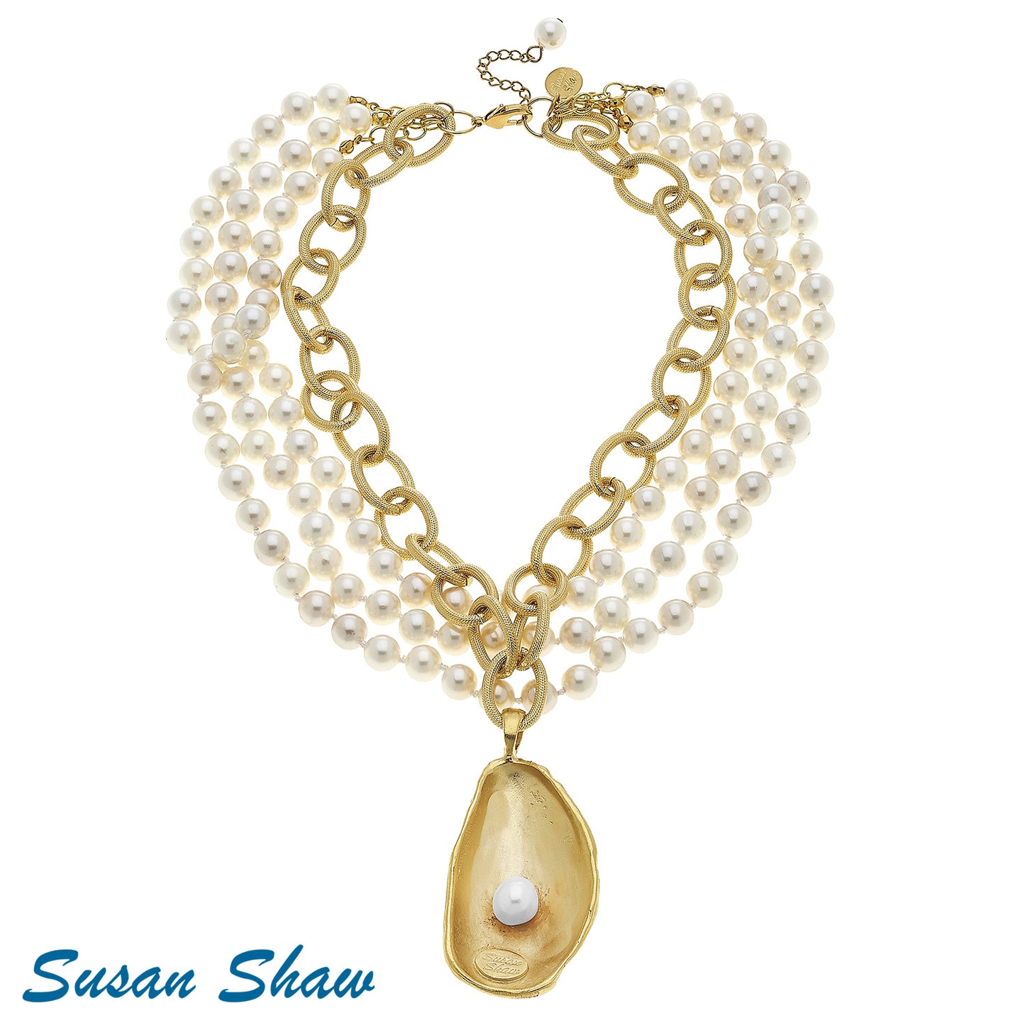 Gold Oyster Necklace with Pearl