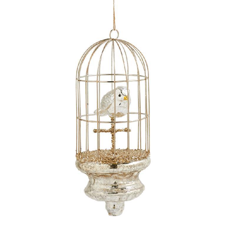 Mercury Glass Bird Cage Ornament