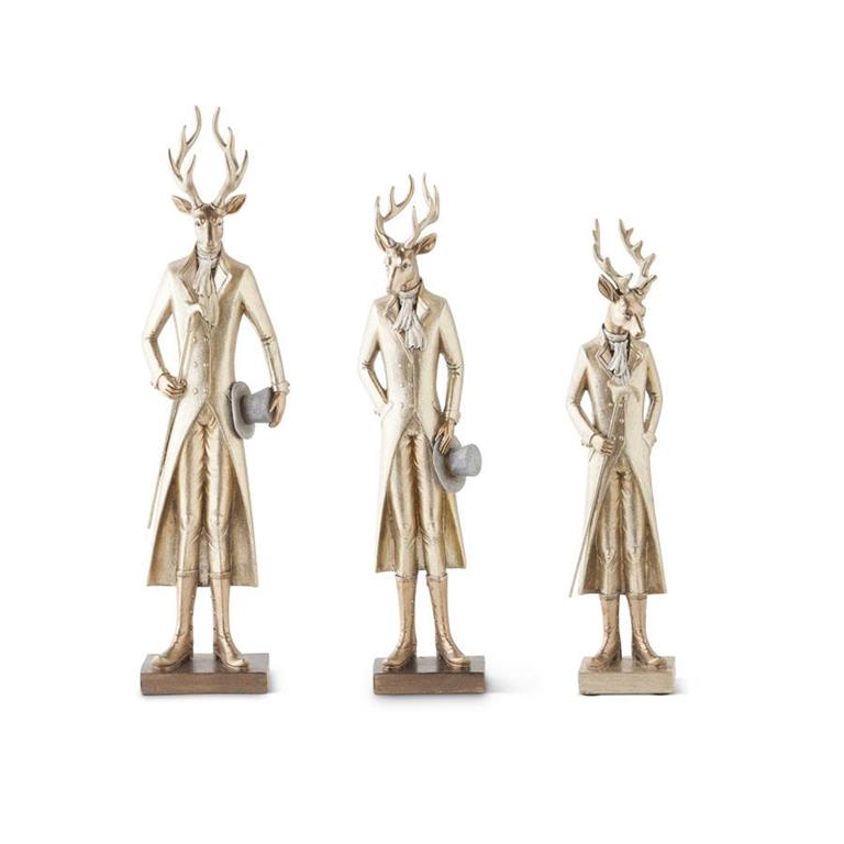 Gold Resin Standing Deer with Walking Sick Medium