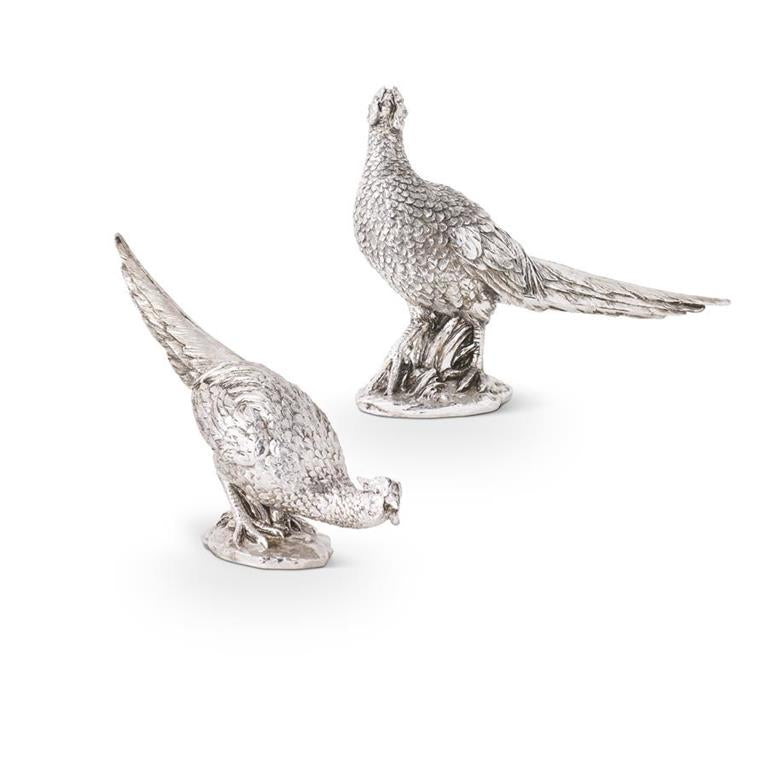 Set of Silver Resin Pheasants