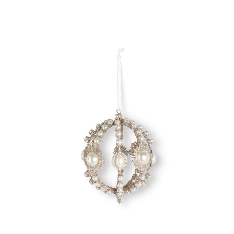 6 inch Champagne Filagree and Pearl Ornament