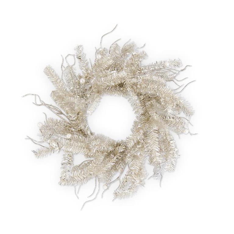 18 inch Champagne Tinsel Twig and Pearl Wreath