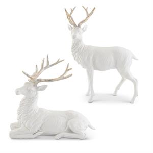 White Glittered Resin Deer with Gold Antlers