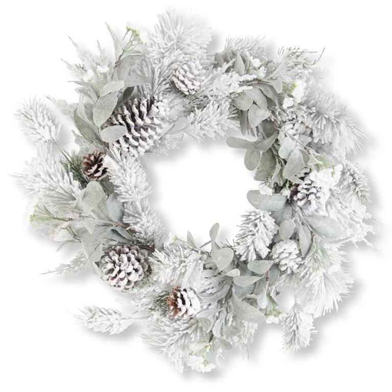 24-inch Glittered Flocked Pinecone Wreath