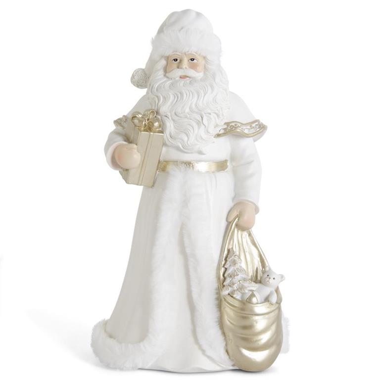 12 inch White and Gold Resin Santa