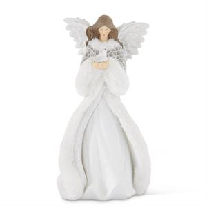 15 Inch Fur Trimmed Angel with White Glittered Wing