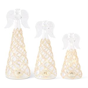 Clear Glass LED Tall Angels with Gold Lattice--Large