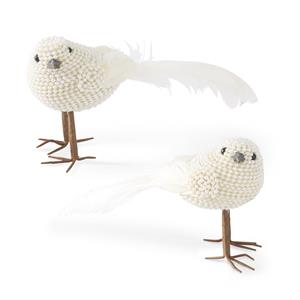 Assorted White Beaded Birds with Feather Tails