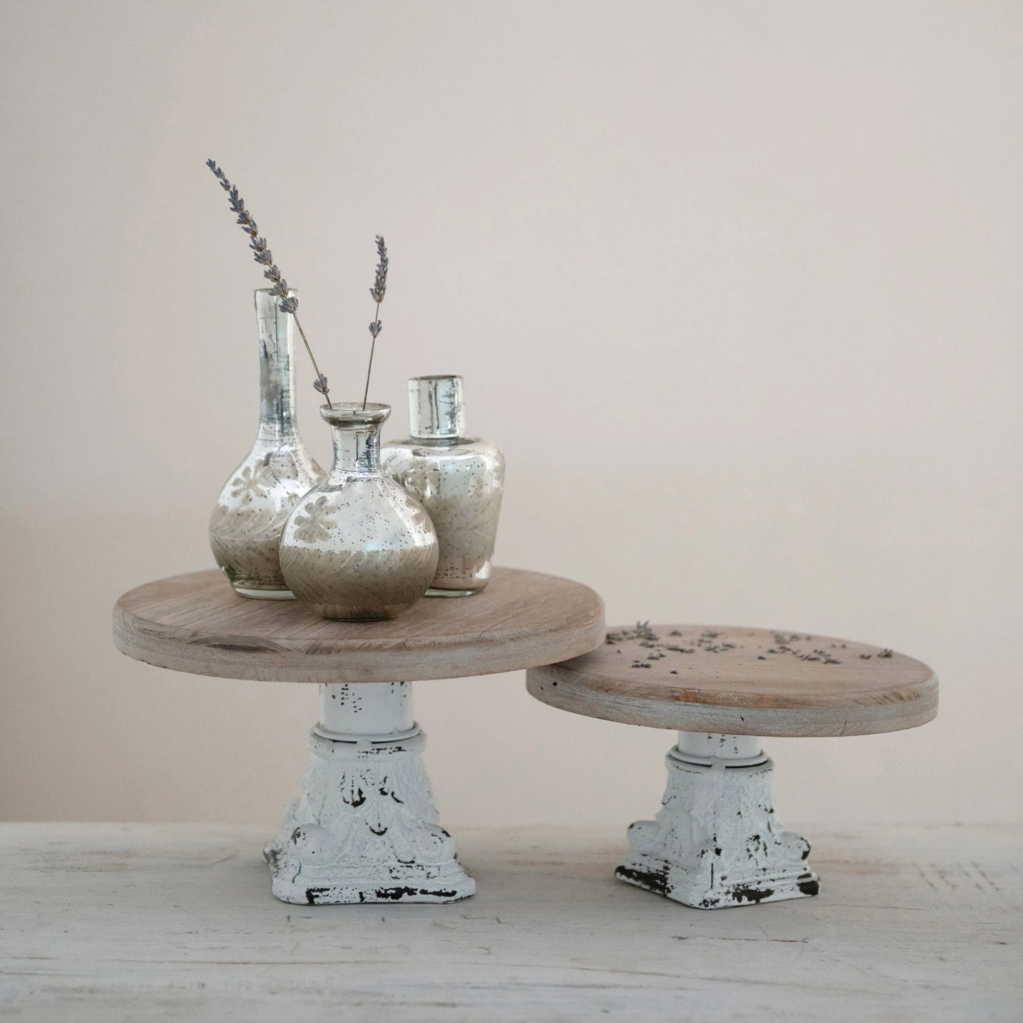 Distressed White Washed Metal Pedestals LARGE