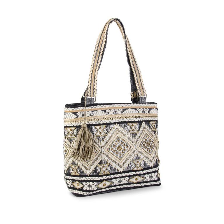 Black Aztec Beaded Tote