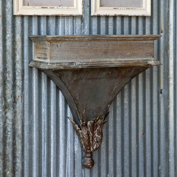 Aged Metal and Wood Wall Shelf