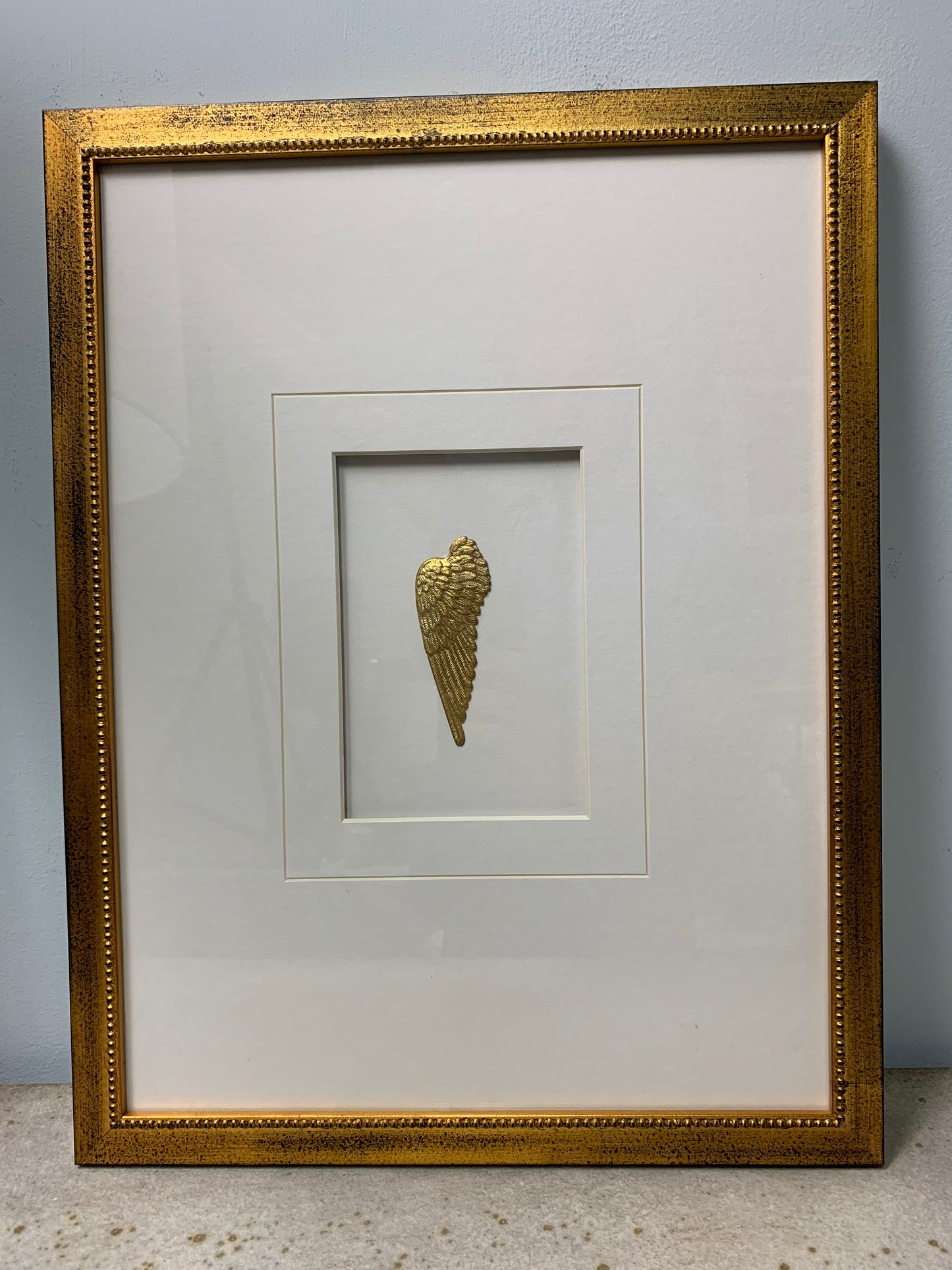 Framed Antique Brass Angel Wing