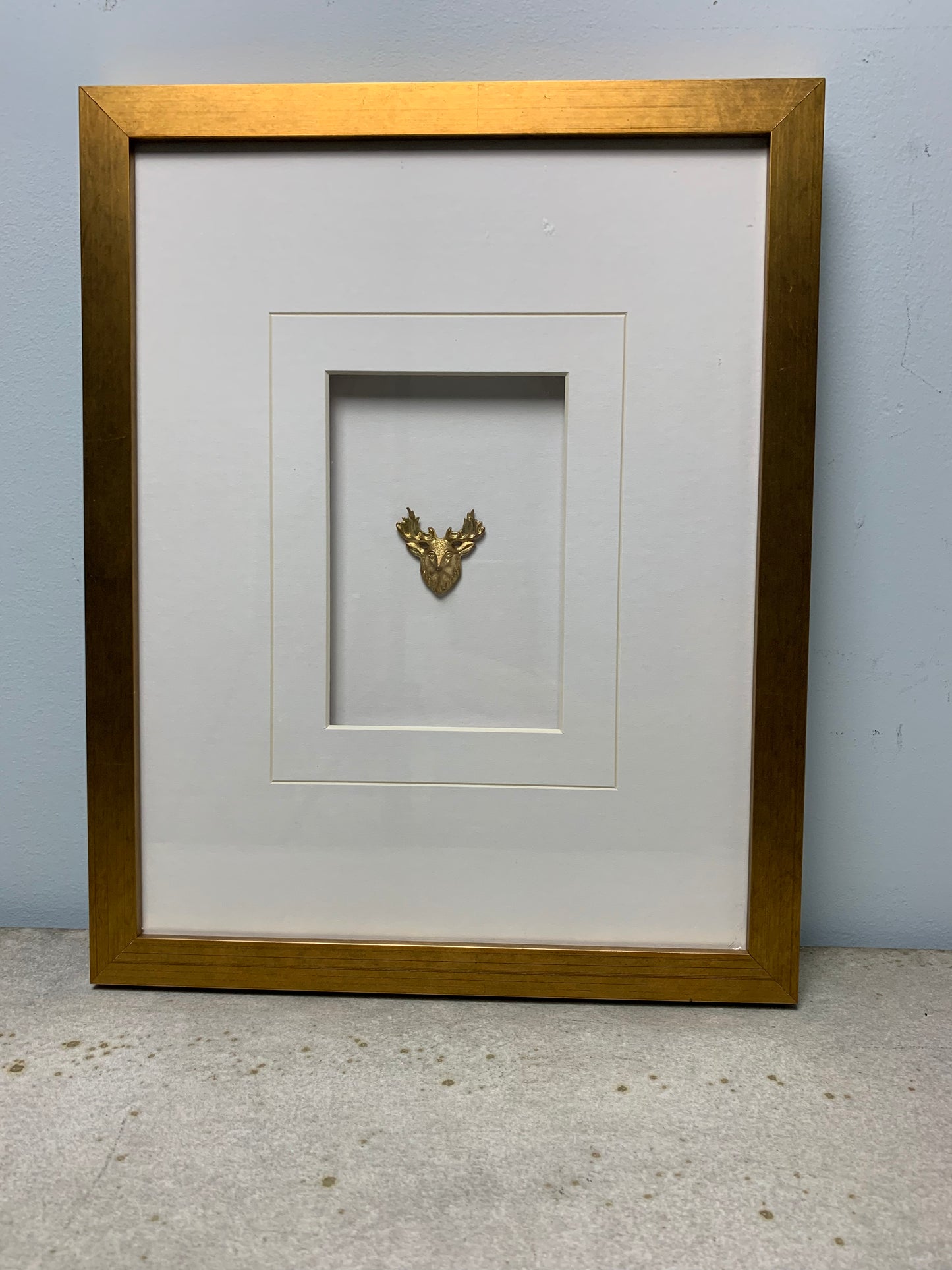 Framed Antique Brass Stag Head