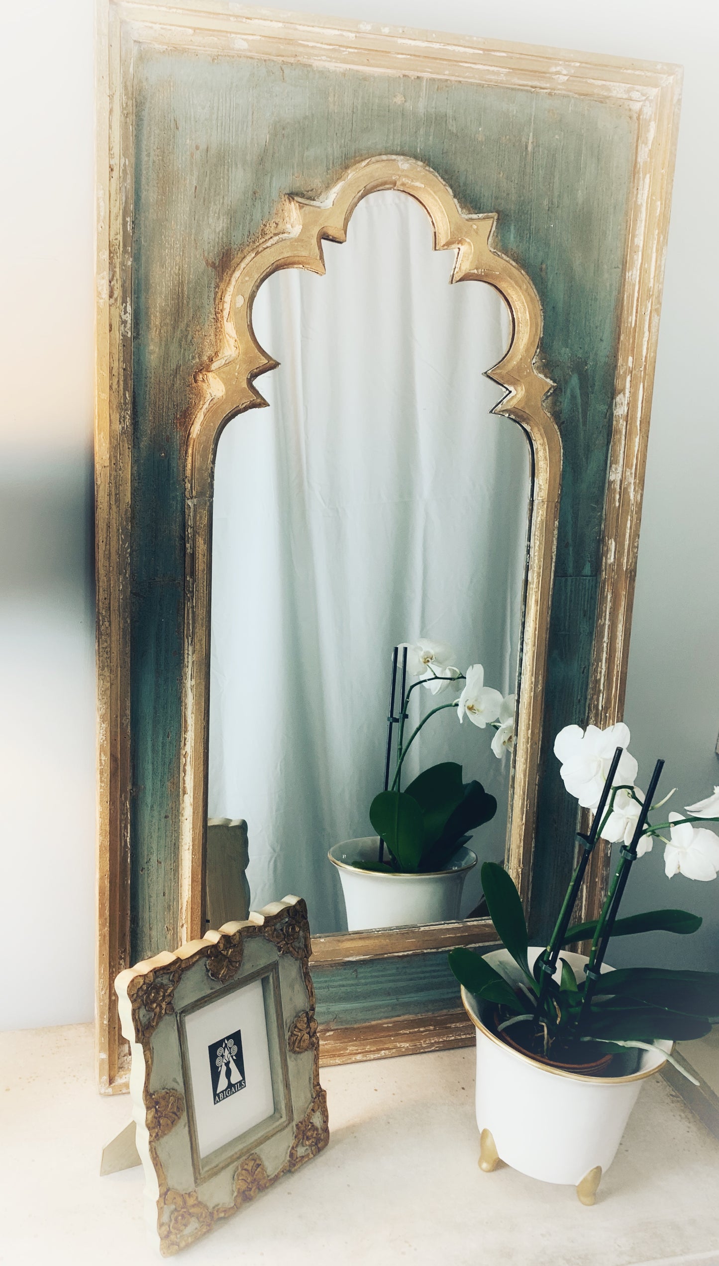 Distressed Blue Arch Wall Mirror