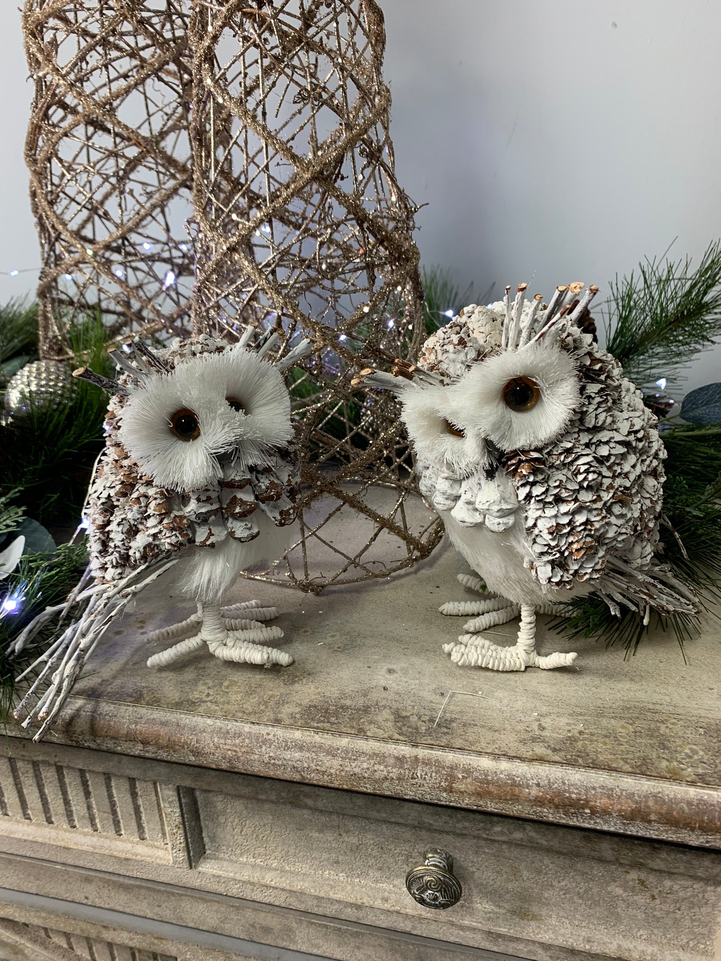 Pinecone and Twig White Owls