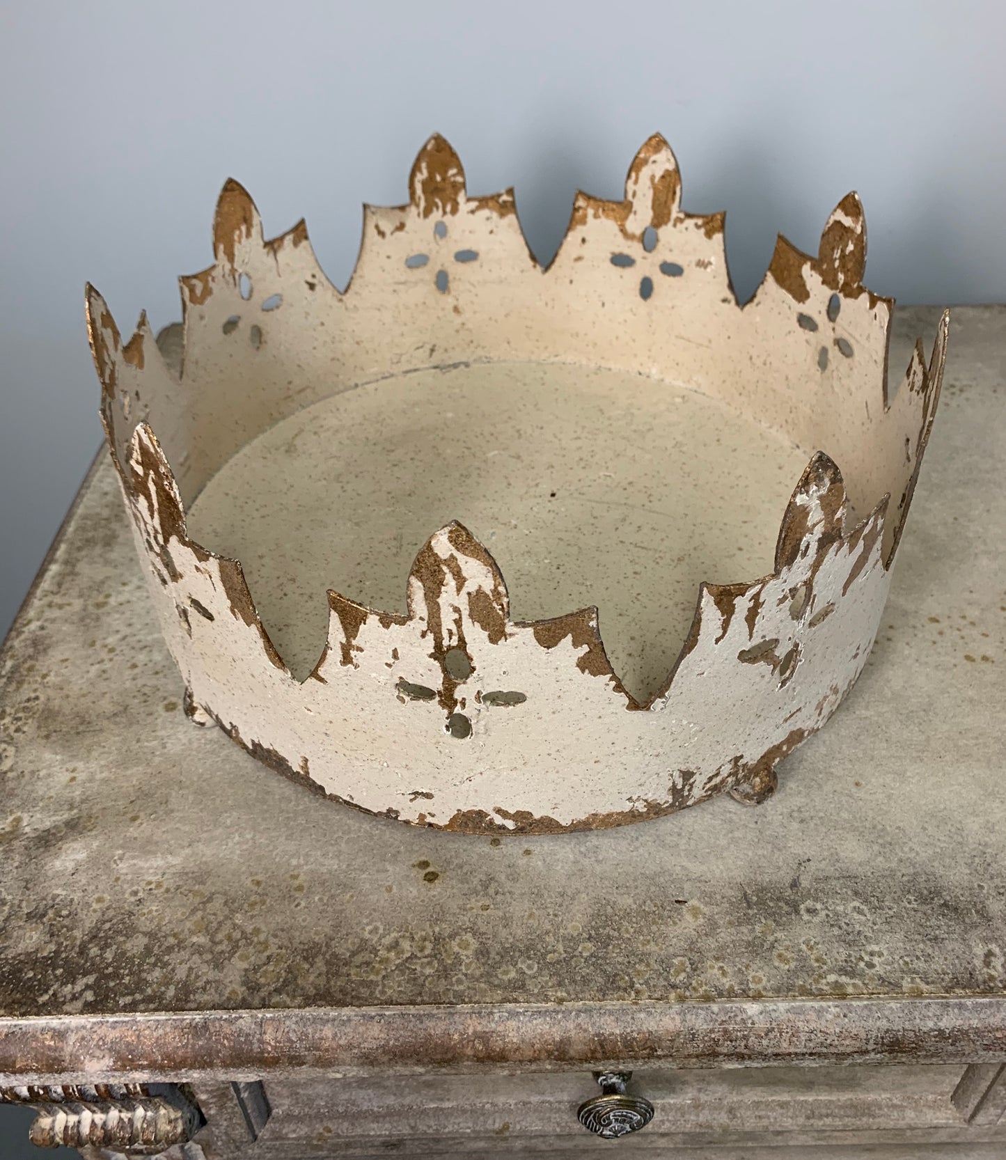 Distressed Ivory and Gold Crown Tray, Large