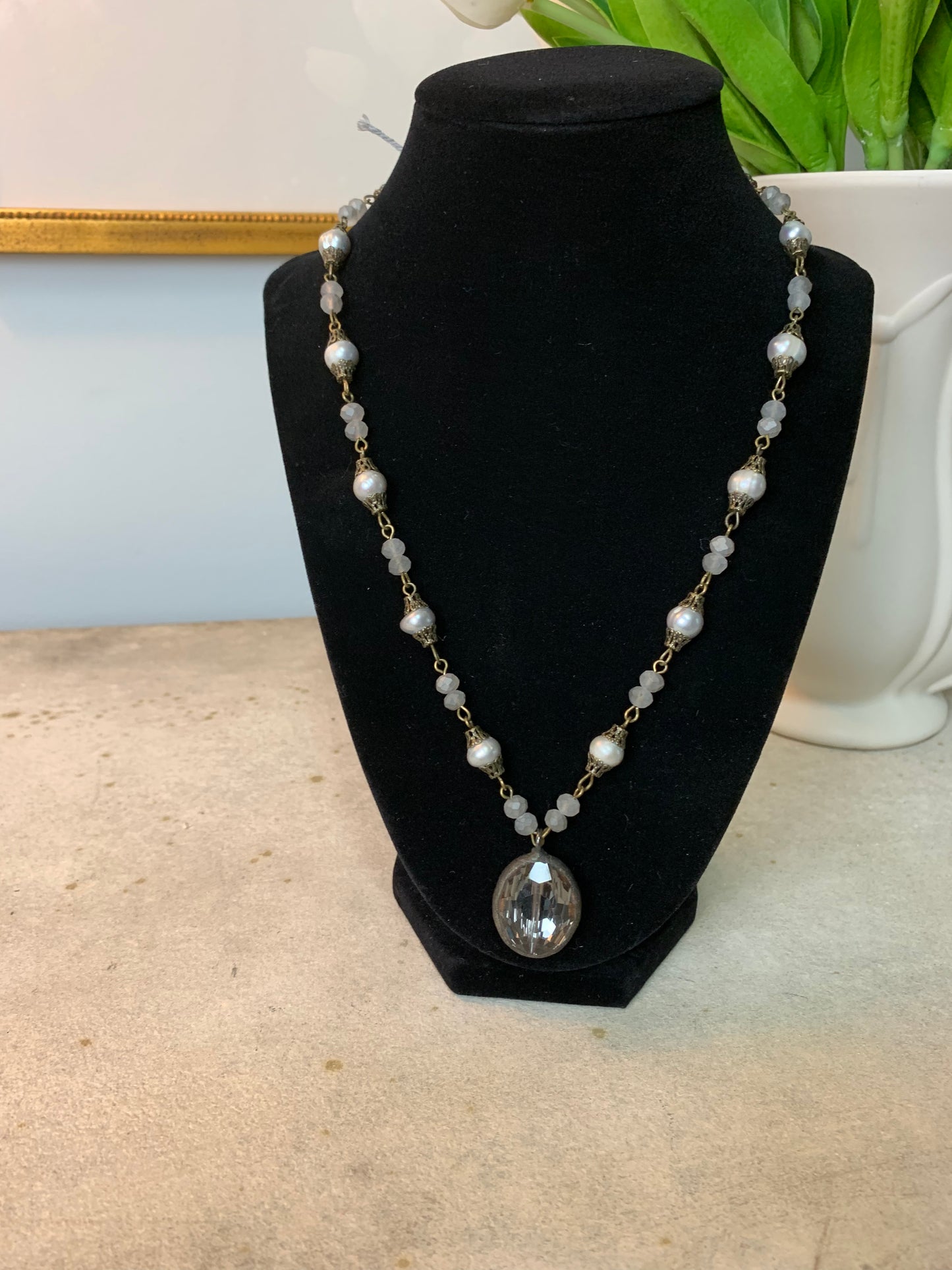 Tracie Matte Grey with Pearls Necklace