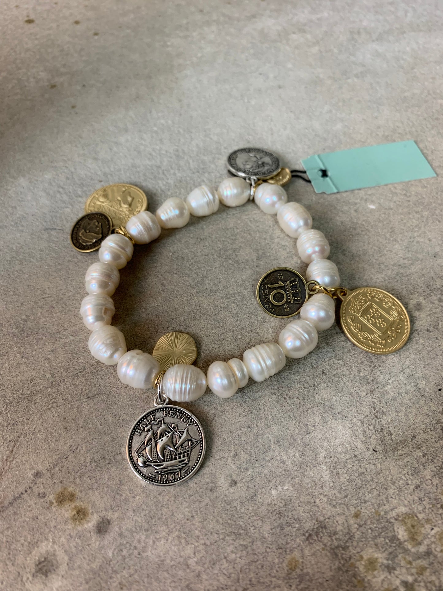 Tradition Freshwater Pearl and Coin Bracelet