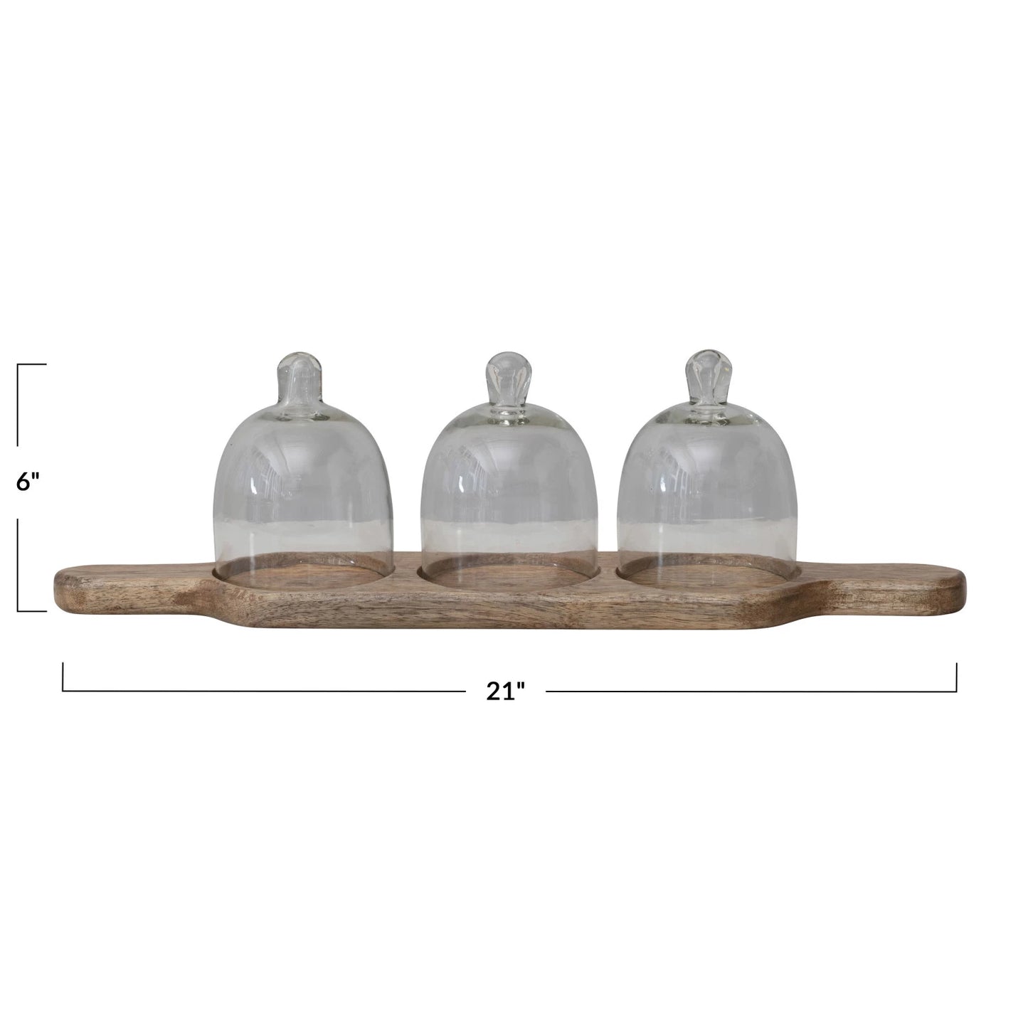 Mango Wood Serving Tray with 3 Glass Cloches